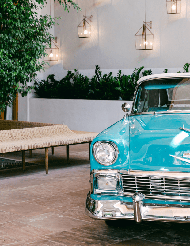 Classic vehicle at Jeddah Central waterfront promenade